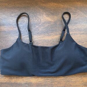 Ribbed Black Bikini Top with Adjustable Straps